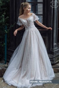 Свадебное платье Феликсанта А-силуэт, Закрытые, Кружевные